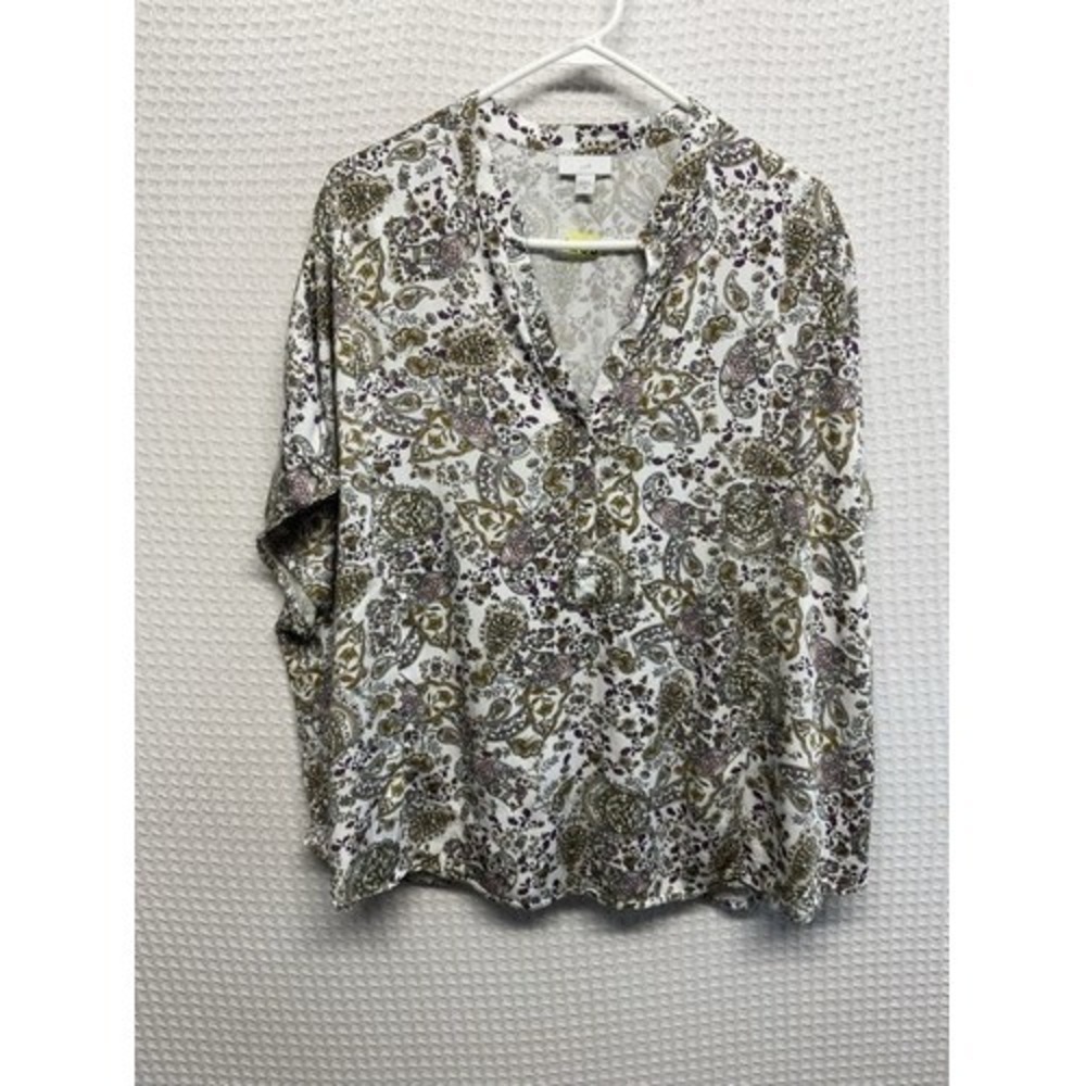 NWOT J. Jill Paisley Floral Long Sleeve V-Neck Blouse Shirt Women 2X Indonesia